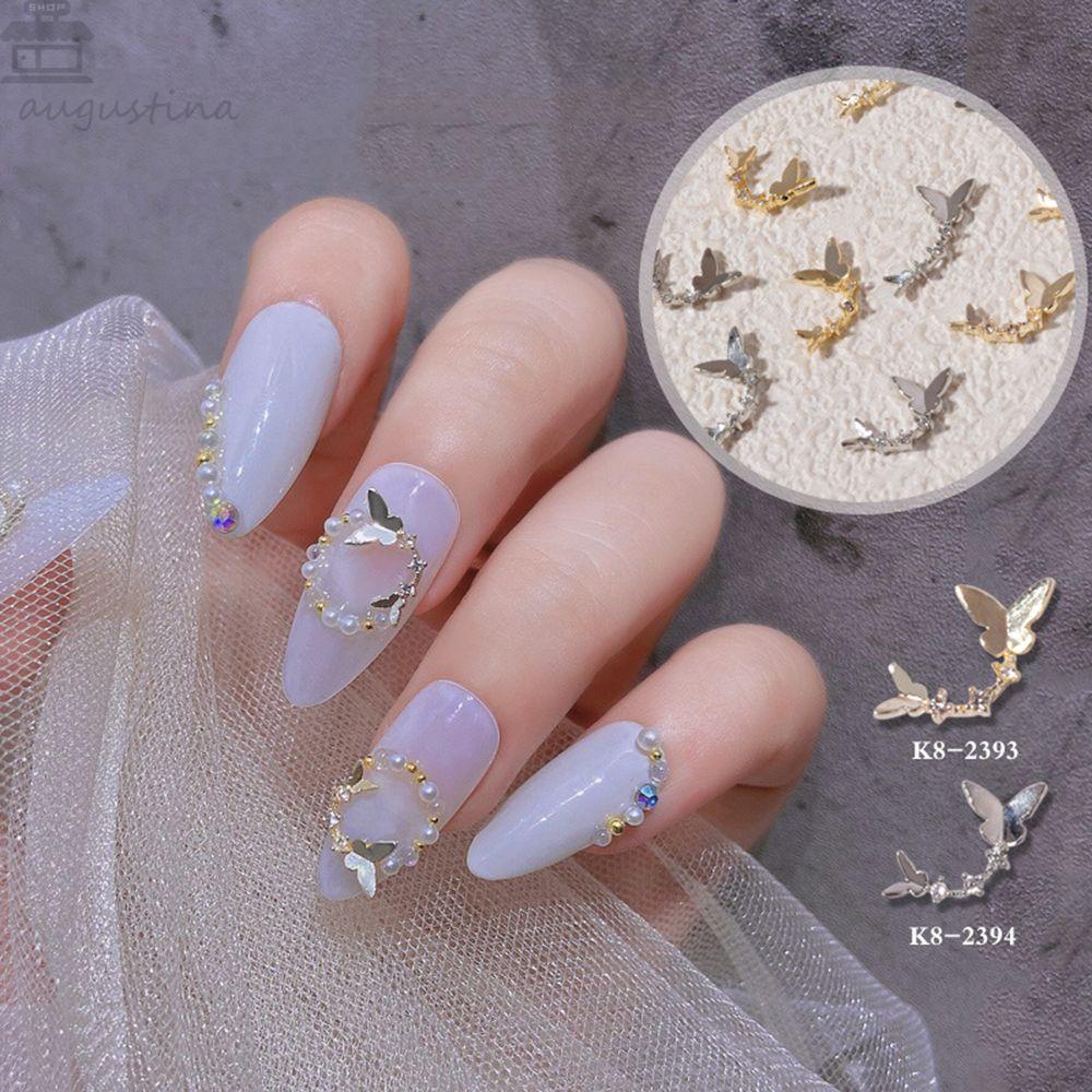 Augustina Nail Art Berlian Korea Zirkon Pesona Peri Kupu-Kupu Cahaya Mewah DIY Dekorasi Nail Art