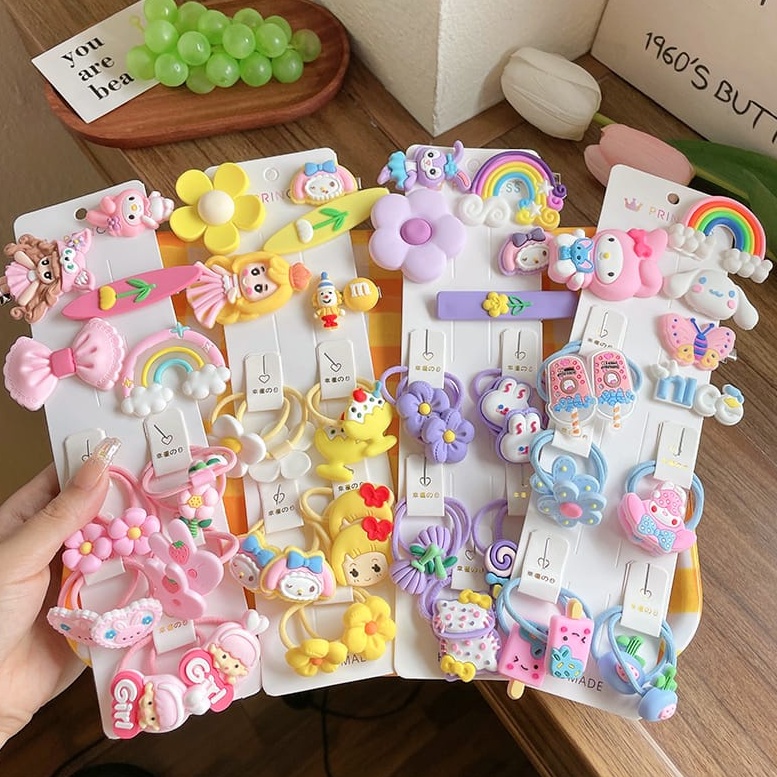 15 PCS Set Karet dan Jepitan Ikat Rambut Anak Wanita
