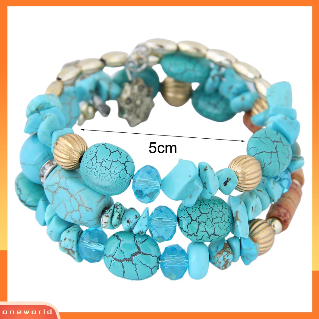 [EONE] Women Bracelet Beads Gaya Vintage Turquoise Gelang Mahasiswa Kristal Imitasi Untuk Pakaian Sehari-Hari