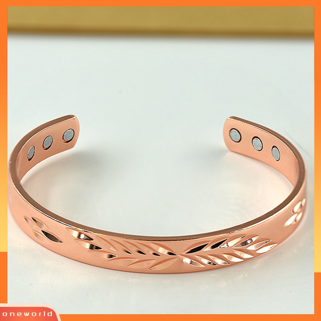 [ONE] Opening Bangle Adjustable Electroplating Lebar Elegan Dipoles Hadiah Rose Golden Color Pria Wanita Motif Daun Cuff Gelang Untuk Harian