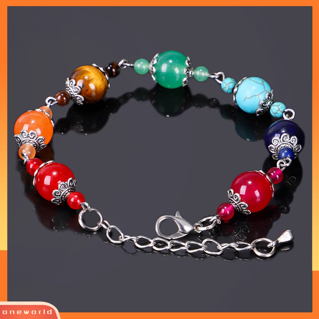 [EONE] Gelang Manik-Manik 7 Chakra Warna-Warni Manik-Manik Adjustable Hias Doa Keseimbangan Buatan Tangan Wanita Alami Batu Imitasi Penyembuhan Bangle Perhiasan Hadiah