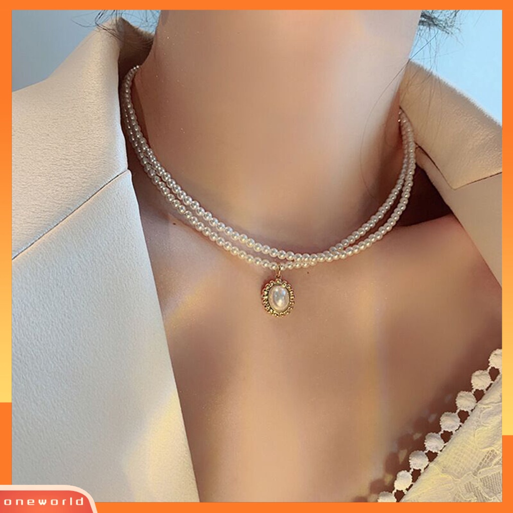 [EONE] Kalung Choker Lapisan Ganda Mutiara Imitasi Perhiasan Adjustable Retro Rantai Klavikula Untuk Pesta Pernikahan Perjamuan Prom