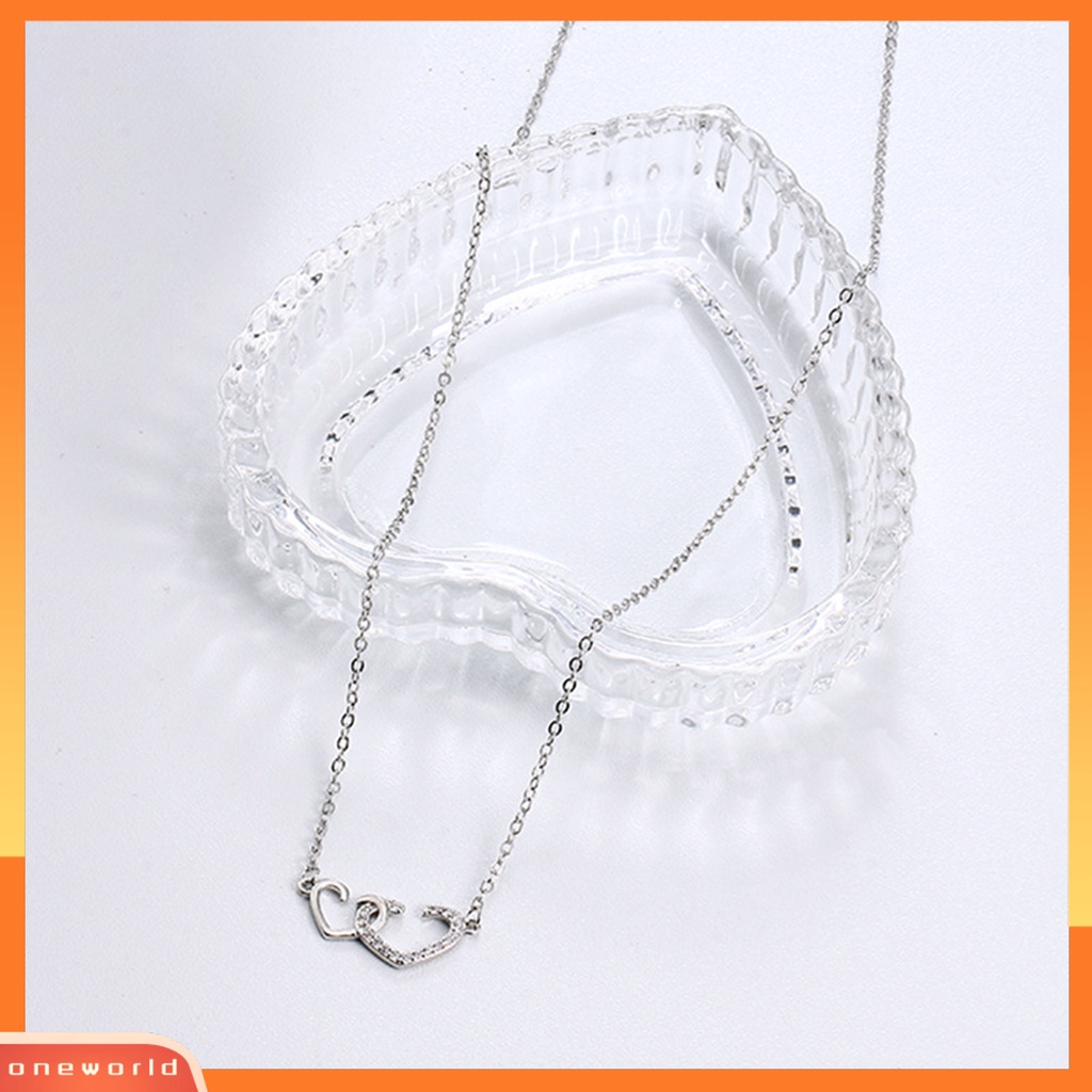 [EONE] Wanita Kalung Berlian Imitasi Mengkilap Elegan Hias Adjustable Perhiasan Hadiah Manis Berongga Ganda Cinta Hati Liontin Kalung Rantai Klavikula Untuk Pesta