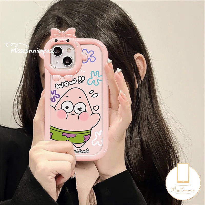 IPHONE Case Patrick Star Kartun SpongeBob Lucu Kompatibel Untuk Iphone11 14 13 12 Pro Max X XR 7Plus XS Max8 7 6s 6 Plus SE 2020 3D Ikatan Simpul Little Monster Lens Soft Tpu Couples Cover