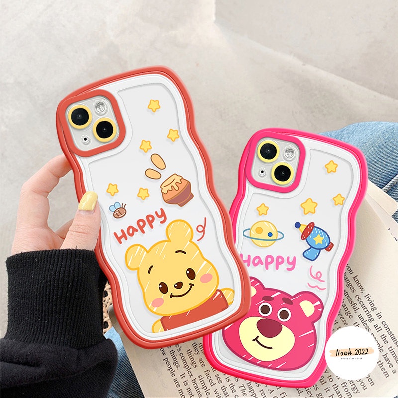 Case Untuk Infinix Hot10 11 9 12 Play 12i 20 8smart 6plus 4 5 Hot 11s 12 Pro 20s 10s 10Lite Note12 12Pro 10Pro Cute Winnie The Pooh Kartun Beruang Strawberry Wavy Edge Soft Case