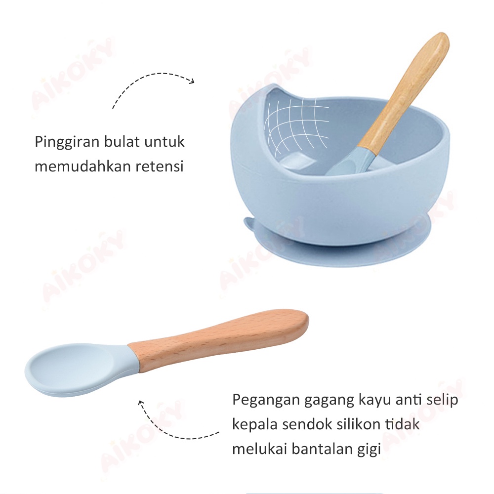 Aikoky Bib Slaber Bayi 3 Buah / Celemek Makan Bayi Waterproof / Set Peralatan Makan Bayi Silicone BPA Free