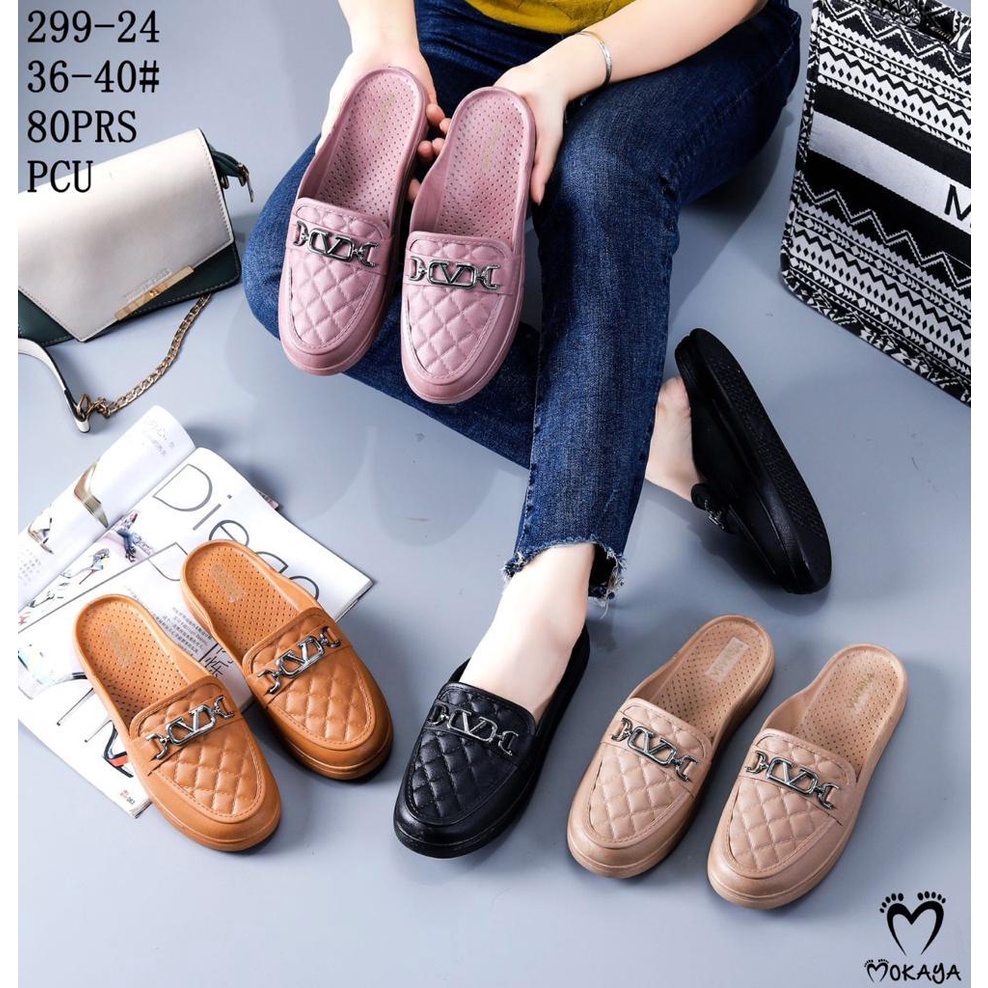 Sandal Slop Mules Formal PCU Jelly Wanita motif Gesper tengah V Simple. MKY 299-24 36-40