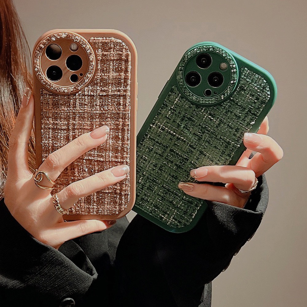 IPHONE Ins Sedikit Harum Angin Pola Rajut Hitam Coklat Hijau Merah Silikon Case Untuk Iphone14 11 12 13 PRO MAX Casing Cover Pelindung AT0203