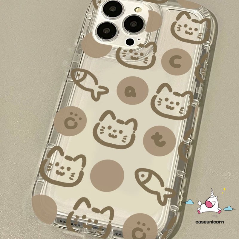 IPHONE Shockproof Airbag Cute Lovers Phone Case Kompatibel Untuk Iphone 11 7Plus XR 14 13 12 11 Pro MAX 6 6S 7 8 Plus X XS MAX Bening Kartun Kucing Lucu Ikan Lembut Tpu Transparan Penutup Belakang