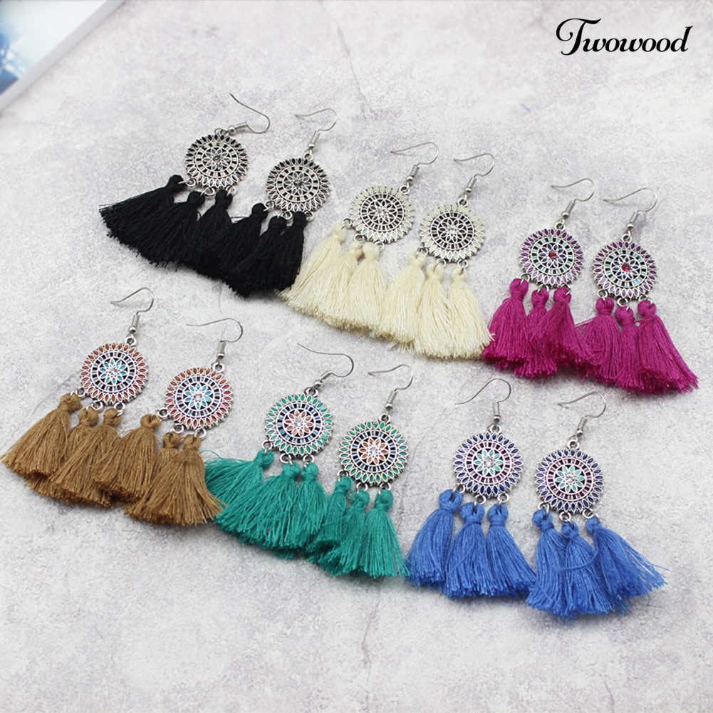 Twowood Boho Bunga Matahari Rumbai Panjang Menjuntai Statement Earrings Ear Hook Wanita Perhiasan