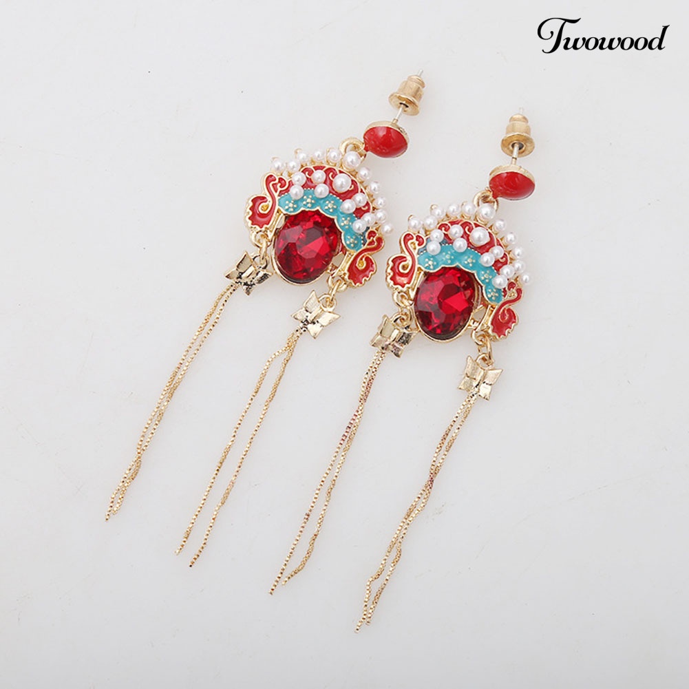 Twowood Cina Beijing Opera Makeup Wajah Menjuntai Anting Rumbai Eardrops Perhiasan Hadiah