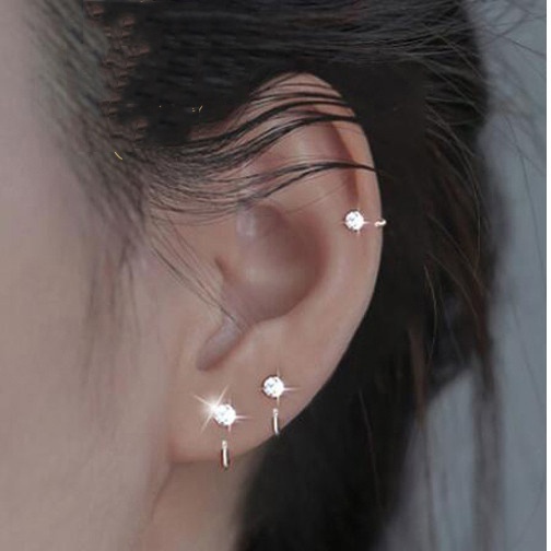 Indah S925 Perak Anting Hoop Ear Stud Ear Stick Ear Bone Paku Gesper Anting