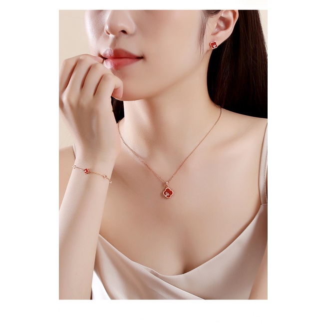 925 Sterling Perak Empat Daun Semanggi Gelang Perempuan Versi Korea Gaya Mori Beruntung Kecil Ginkgo Daun Rose Gold Merah Akik ins Perhiasan Tangan