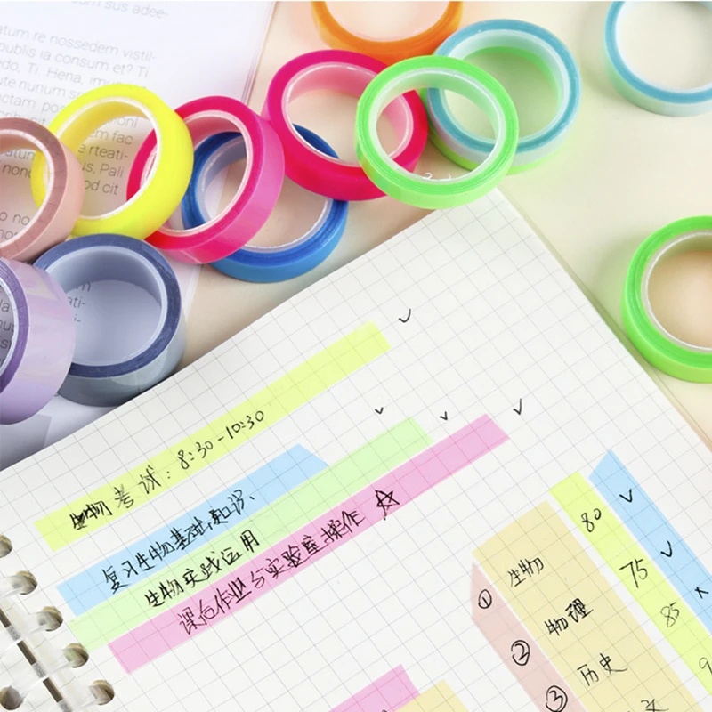 Label Indeks Neon Transparan Fashion/Warna-Warni Perekat Diri Tulisan Sticky Note Tape Stationery