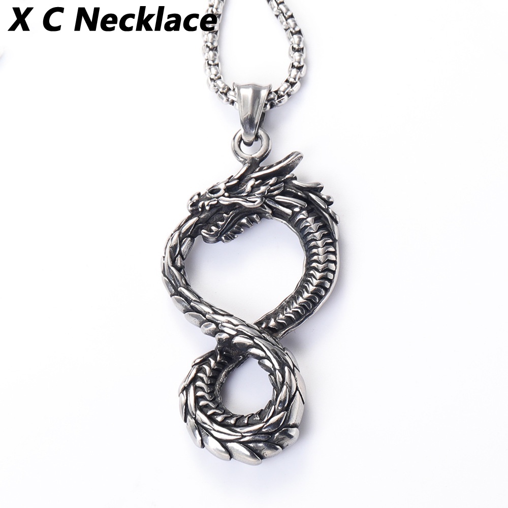 [X C Kalung] Fashion Baru Viking Perhiasan Baja Titanium Pria Liontin Kalung Naga Kalung Untuk Wanita Hadiah