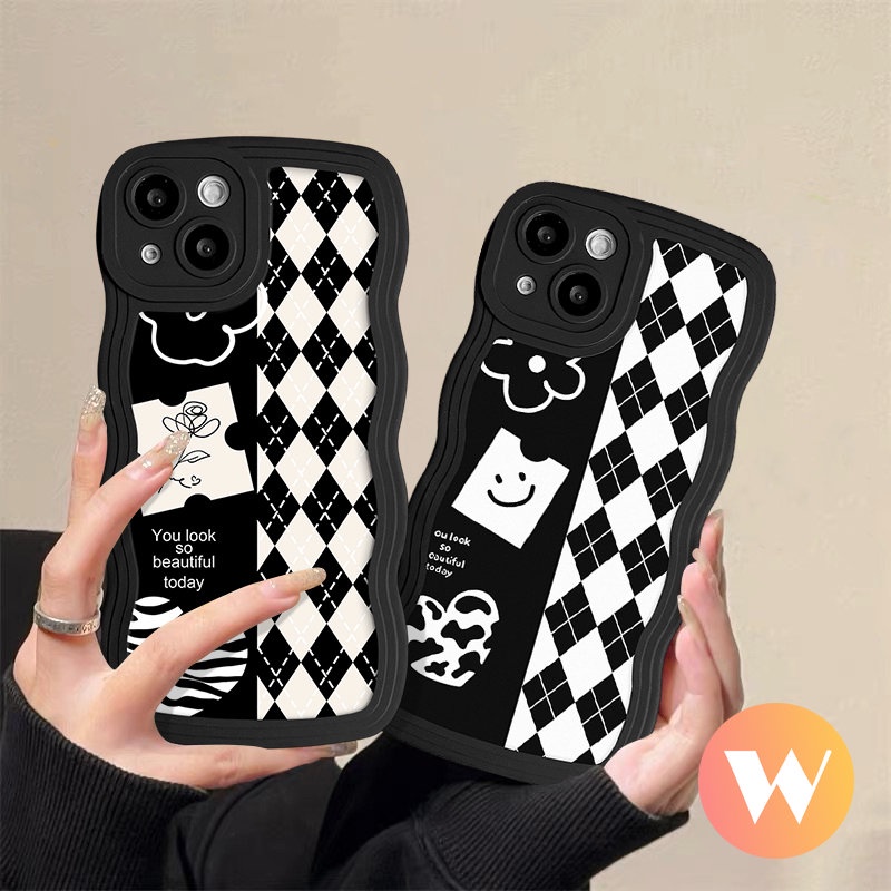 Wavy Edge Soft Case For Infinix Hot 12i 10s 9 8 20s 10 10Lite 12 Pro 20 11s Note 10 Pro 12 G96 Smart 5 6 4 Plus Hot 9 11 10 12 Play Checkerboard Flower Smile Art Gallery Cover