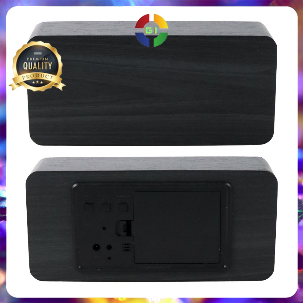 Jam Weker Alarm Motif Kayu Digital Voice Control Black White