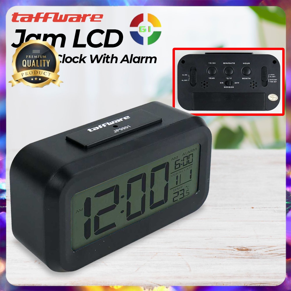 Jam LCD Digital Clock with Alarm Black