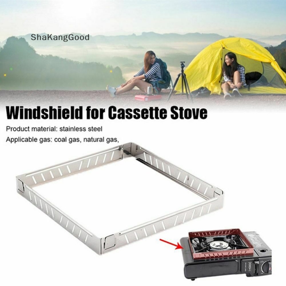 Skid Stainless Steel Kompor Gas Pelindung Layar Angin Lipat Windproof Camping Masak SKK