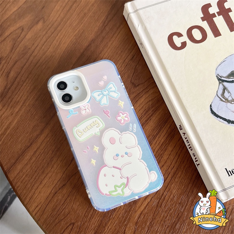 IPHONE Casing Hard Case Bening Tahan Guncangan Mewah Kompatibel Untuk Iphone14 13 12 11 Pro Max X Xr Xs Max8 7 6 Plus SE Kartun Beruang Lucu Casing Ponsel Laser Akrilik Lapisan Ganda Armor Cover Pelindung