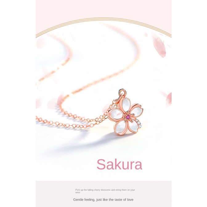 Cherry Blossom Kalung Niche Sterling Silver Musim Panas Mori Rose Gold Ibu-Mutiara Rantai Klavikula Gadis Manis Bunga Kalung