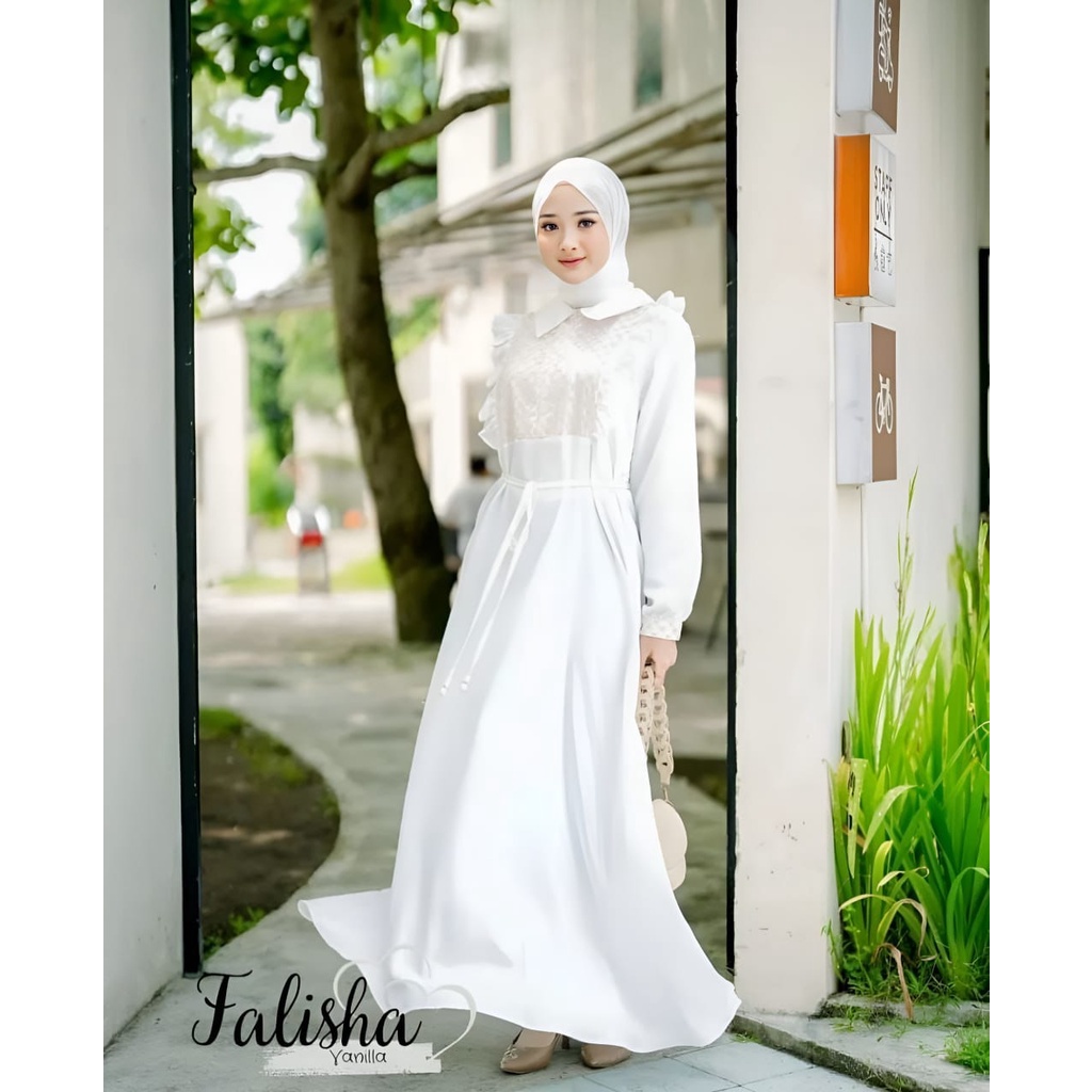 Falisha Dress Gamis Crinkle Brukat Premium Gaun Pesta Busui Maxy Tile Muslimah Terlaris