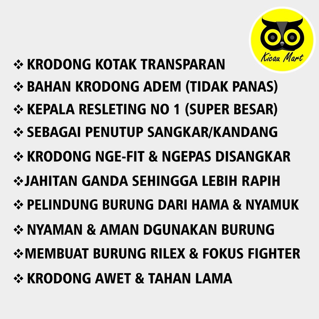 KRODONG SANGKAR KOTAK TRANSPARAN KERODONG KANDANG BURUNG MEREK SEMPATI KAIN PENUTUP TUTUP KTKTRF