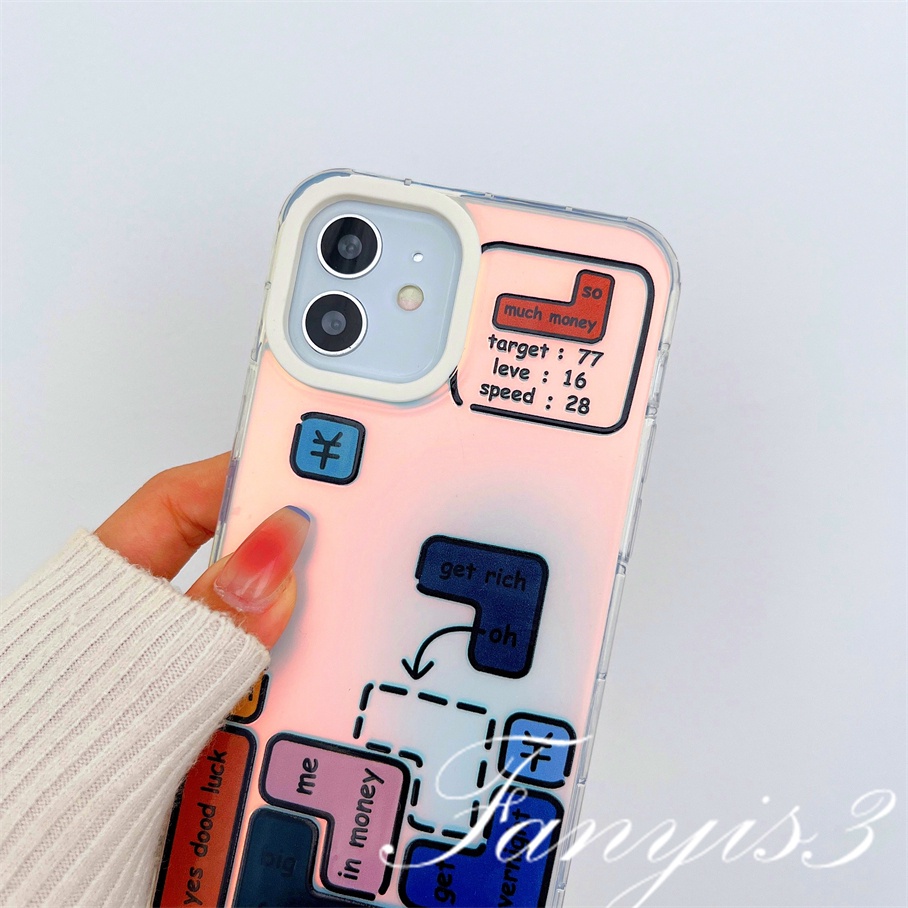 Compatible For IPhone 14 13 12 11 Pro Max X XR Xs Max 8 7 Plus SE 2020 Kompatibel Untuk Game Tetris IMD Laser Gradiasi Ponsel Case TPU Lembut Shockproof Cover Pelindung