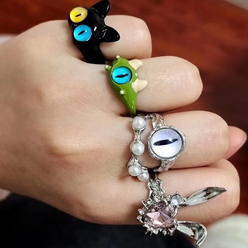 Gothic Pria Punk Warna-Warni Evil Eye Rings Untuk Pria Wanita Fashion Vintage Setan Naga Cakar Cincin Laki Perhiasan Aksesoris Hadiah