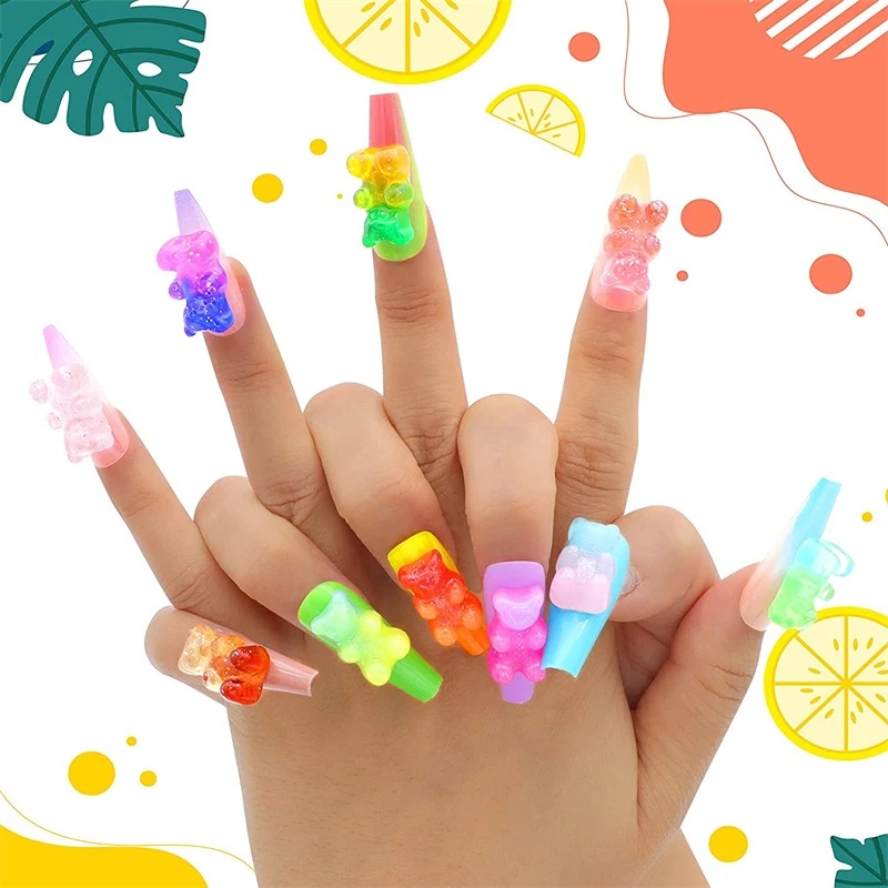 [Unggulan]5 /6 /50Pcs/Pak Manis Campuran Permen 3D Kuku Seni Jelly Beruang Hiasan Kuku Kartun Perhiasan Bagian DIY Aksesoris Manicure Dekorasi Kerajinan Kuku Warna-Warni Untuk Wanita