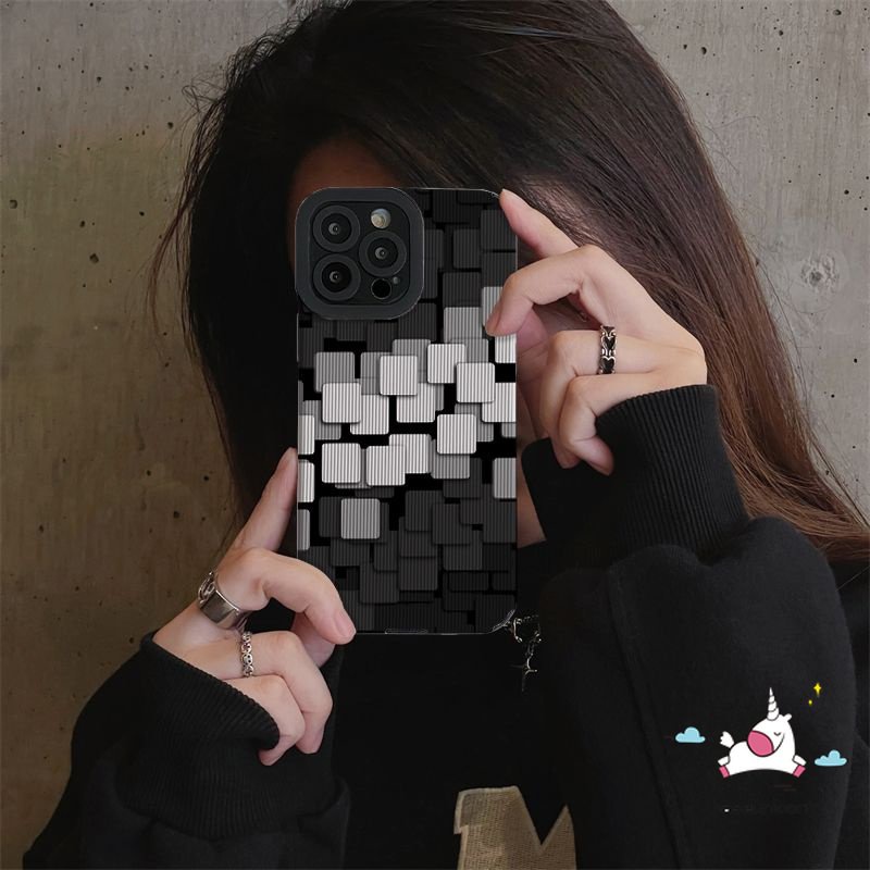 Ins Art Pola Tidak Teratur Casing Belakang Kompatibel Untuk iPhone XR 11 12 14 13 Pro Max7 8 Plus X XS MAX Bisnis Minimalis Tekstur Kulit Lembut Shockproof Cover Mewah