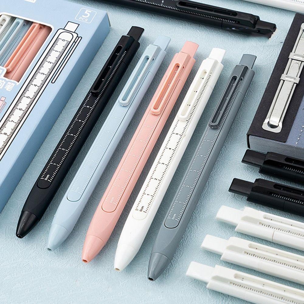 Populer 5PCS/Set Pena Gel Perlengkapan Kantor Sekolah Gaya Mutil Dengan Klip Alat Tulisan Tinta Hitam Tekan Type Signature Pen