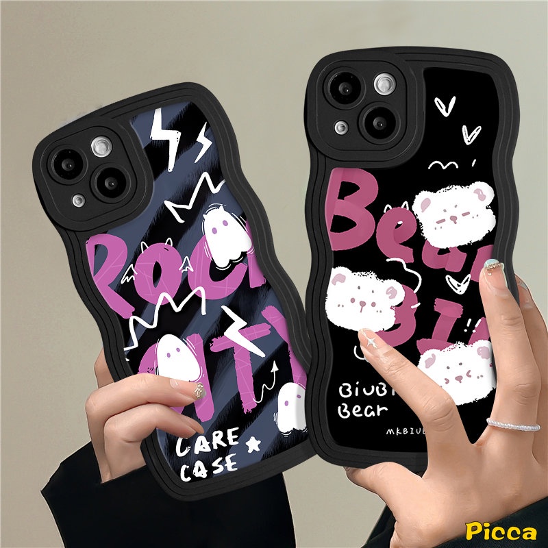 Case Untuk Redmi Note9 9s 8 11 10 Pro 10s 11s Redmi 12C 10C A1 9A 9 9T 10 10A 9C A1+POCO M3 X3 NFC Pro Mi 11T Pro Kartun Beruang Hantu Lucu Monster Kecil Huruf Wavy Edge Sarung Soft Cover