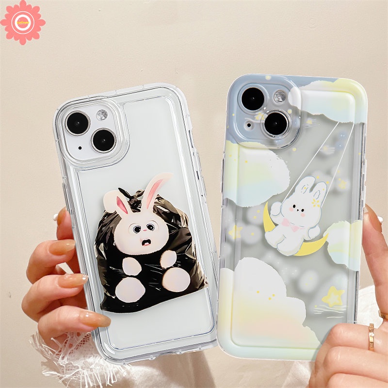 Kartun Snowball Rabbit Phone Case Kompatibel Untuk IPhone 7Plus 11 14 13 12 Pro MAX XR 6.6s 7 8 Plus X XS MAX Fantasi Awan Berbintang Rabbit Lembut Shockproof Airbag Penutup Belakang