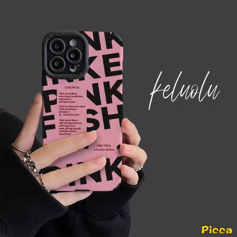 IPHONE Retro Trendi Merek Sederhana Pink Huruf Inggris Case Kompatibel Untuk Iphone14 11 13 12 Pro MAX 7Plus XR X7 8 Plus XS MAX Tekstur Kulit Mewah Lembut Silicon Phone Cover