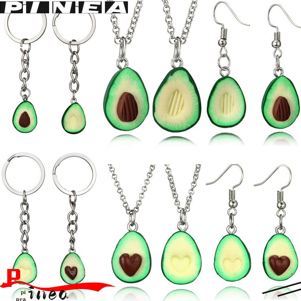 Nanas 2 Pcs Hijau Alpukat Kalung Lucu Set Perhiasan Asimetris Hadiah Persahabatan Anting