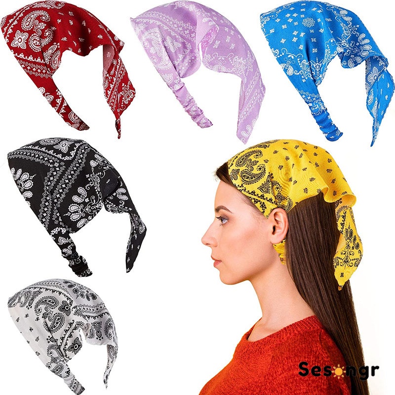 Bandana korea Rambut Scraft Multifungsi Syal Segitiga Elastic Longgar Kepala Dicetak dengan Syal Kepala Tembakau Headband - SG