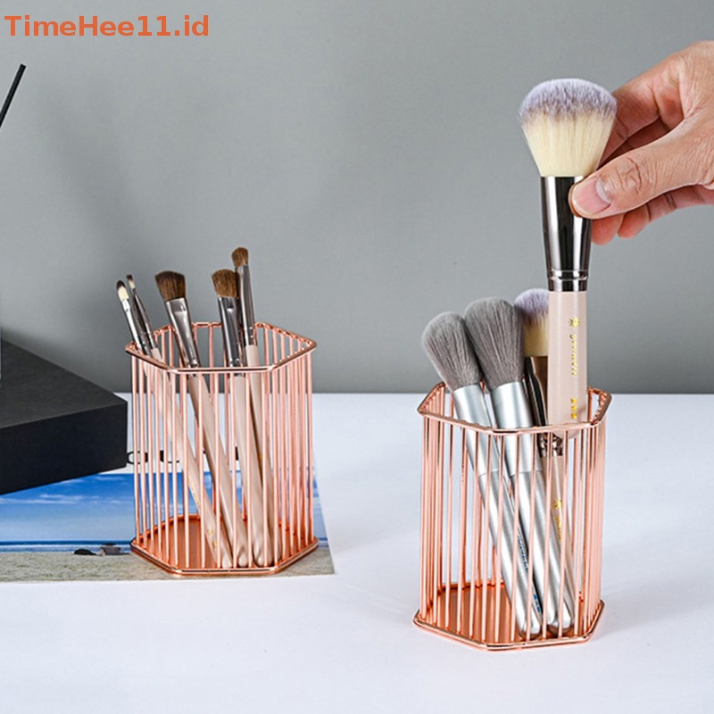 Timehee Desktop Tempat Pulpen Kantor Sekolah Tempat Penyimpanan Logam Emas Rose Gold Kotak Meja Pulpen Pensil Organizer Dekorasi Rumah Makeup Storage ID