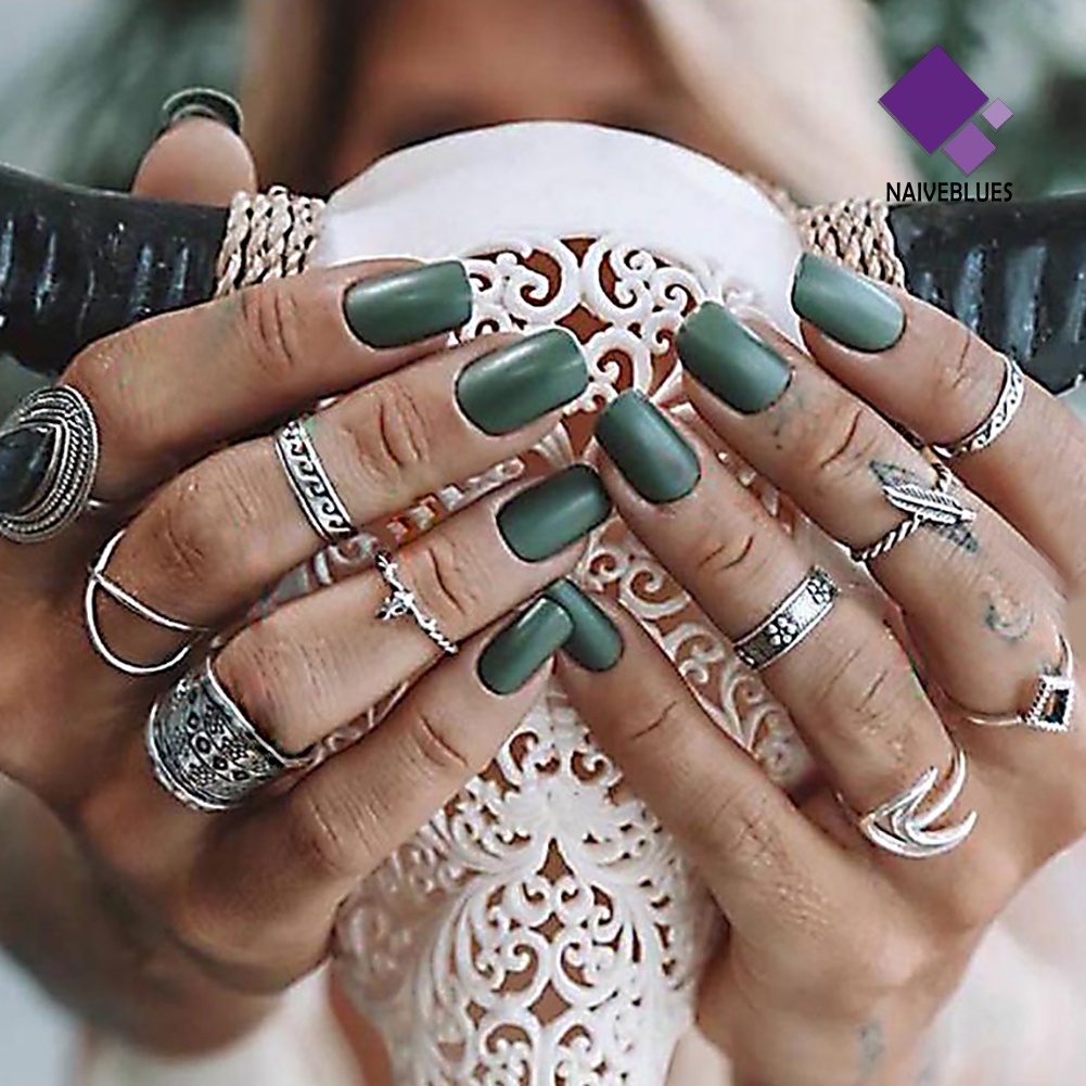 &lt; Naiveblues &gt; 10Pcs Women Totem Feather Finger Midi Knuckle Rings Set Perhiasan Hadiah