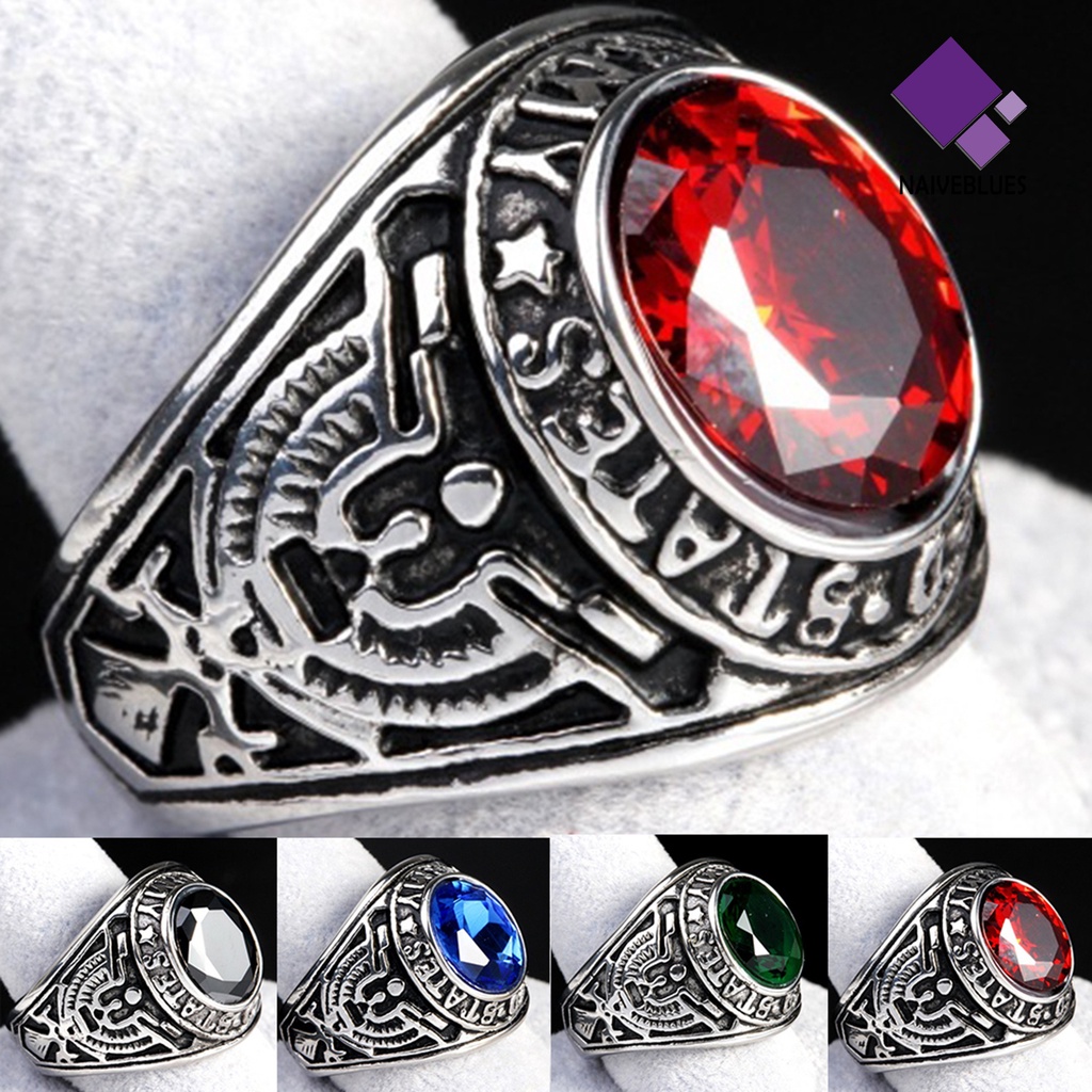 &lt; Naiveblues &gt; Cincin Punk Bentuk Oval Berlian Imitasi Hias Punk Klasik Ring Pesta