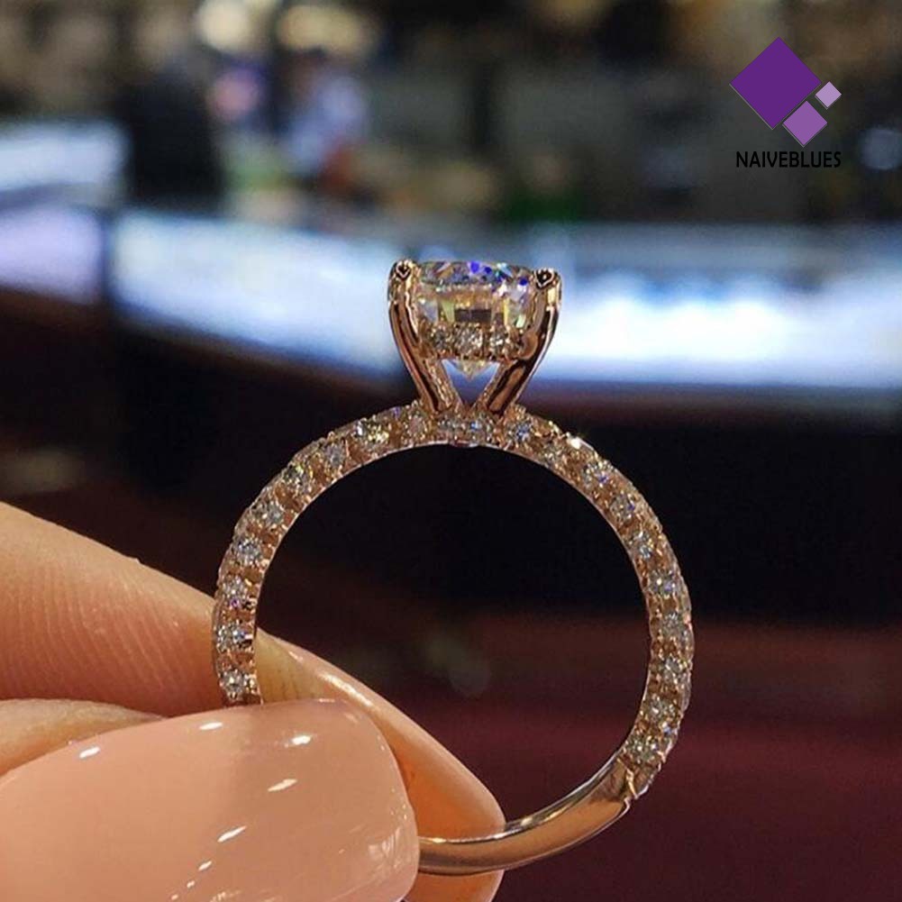 &lt; Naiveblues &gt; Glitter Bulat Berlian Imitasi Bertatahkan Band Jari Cincin Pengantin Hadiah Pernikahan