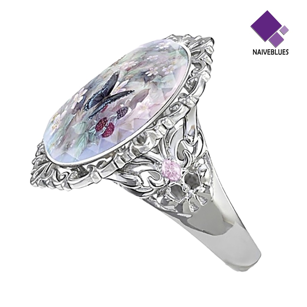&lt; Naiveblues &gt; Perhiasan Wanita Aksesori Elegan Dekorasi Oval Potong Enamel Cincin Bunga Untuk