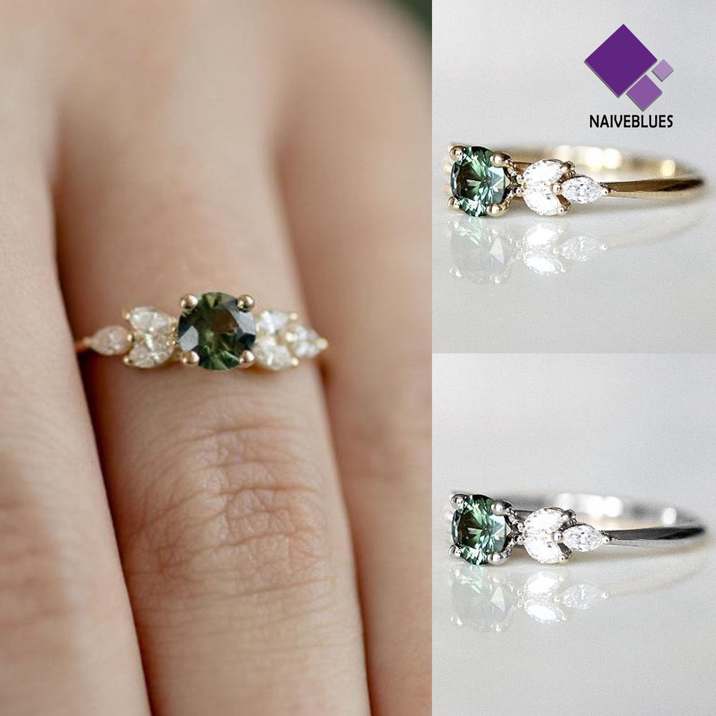 &lt; Naiveblues &gt; Cincin Jari Lady Indah Berlian Imitasi Hijau Cubic Zircon Female Untuk Pernikahan