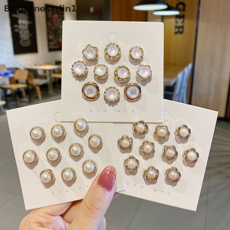 [Brightnessdin1] 10pc Baju Bros Gesper Mutiara Kancing Leher Pin Wanita Manset Dekorasi Butik