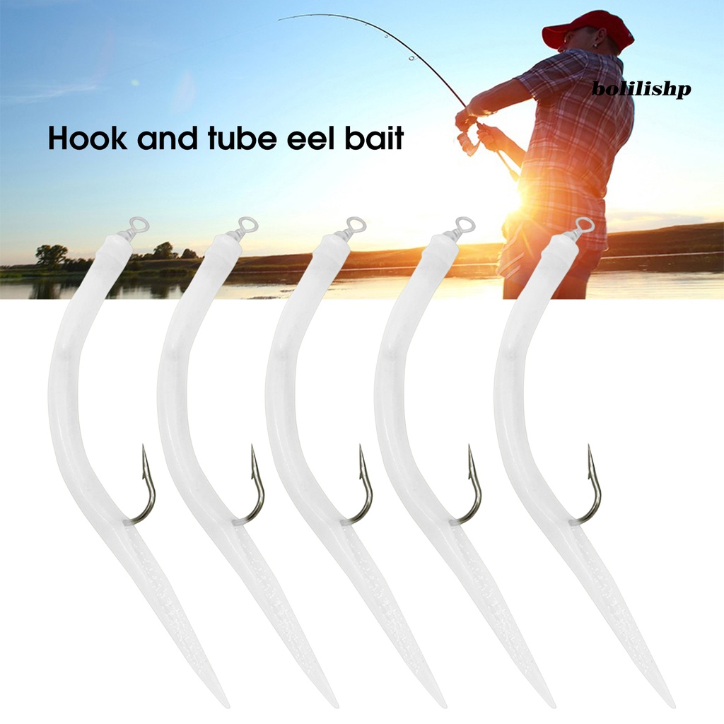 Bo-5pcs Tabung Belut Pancing Luminous Design Artificial Wobblers Metal Hook Belut Umpan Laut Memancing Palsu Lure Alat Pancing