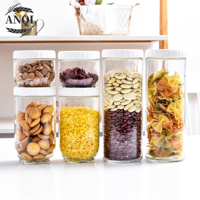 ANQI 1888 4IN1 Stoples Kaca / Toples Kotak Snack Kedap Udara Penyimpanan Bening Cereal Kontainer Makanan Food Storage Jar Container