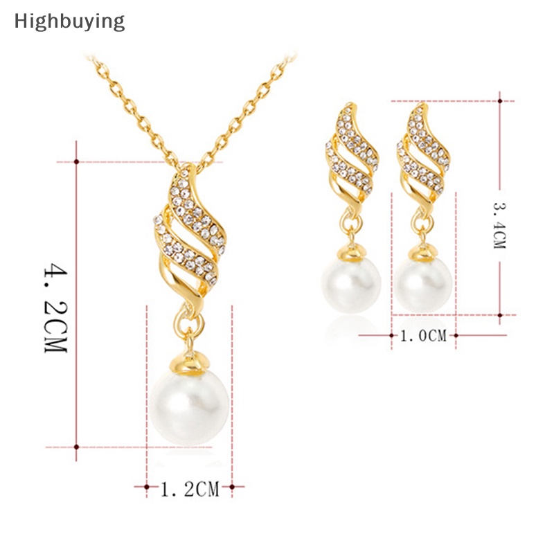 Hbid 3pcs/Set Mutiara Imitasi Liontin Kalung Anting Set Wanita Berlian Imitasi Pernikahan Perjamuan Pesta Perhiasan Set Aksesoris Hadiah Glory