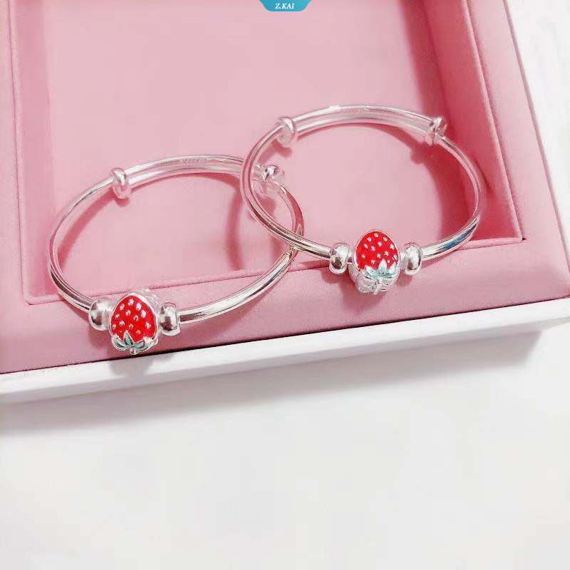 2023baru Perak Berlapis Tembaga Putih Push and Pull Strawberry Leaf Bracelet Dan Strawberry Bracelet Boudoir Bracelet Kawaii Fashion Bracelet
