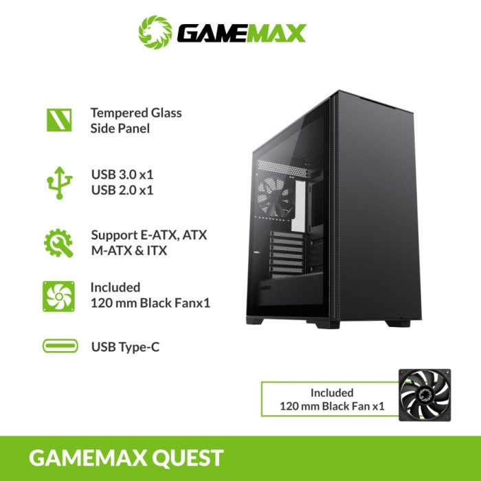 Casing GameMax Quest Mid Tower E-ATX Gaming PC Case