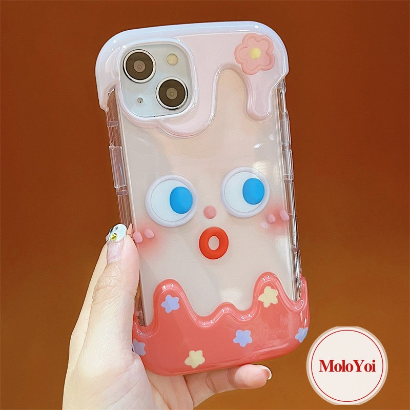 Casing Silikon Lembut Es Krim 3D Estetik Korea Kompatibel Untuk IPhone XR XS X Max 8Plus 7Plus 14 12 13 11 Pro Max8 7 Plus SE 2020 Kartun Pasangan Ekspresi Lucu Imut Penutup Belakang